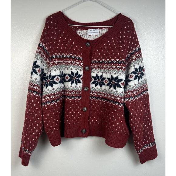 Old Navy Women’s Holiday Fair Isle Cardigan Sweater Size XXL Snowflake - Picture 2 of 8